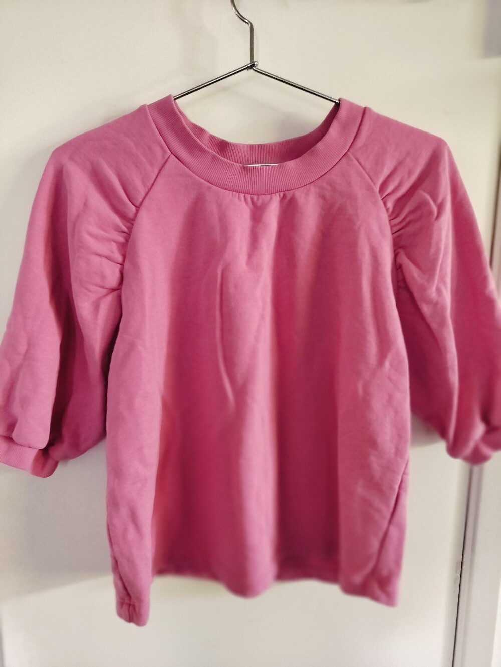 ICHI Pink Short Sleeve Puff Sleeve Sweatshirt Top - Size Small